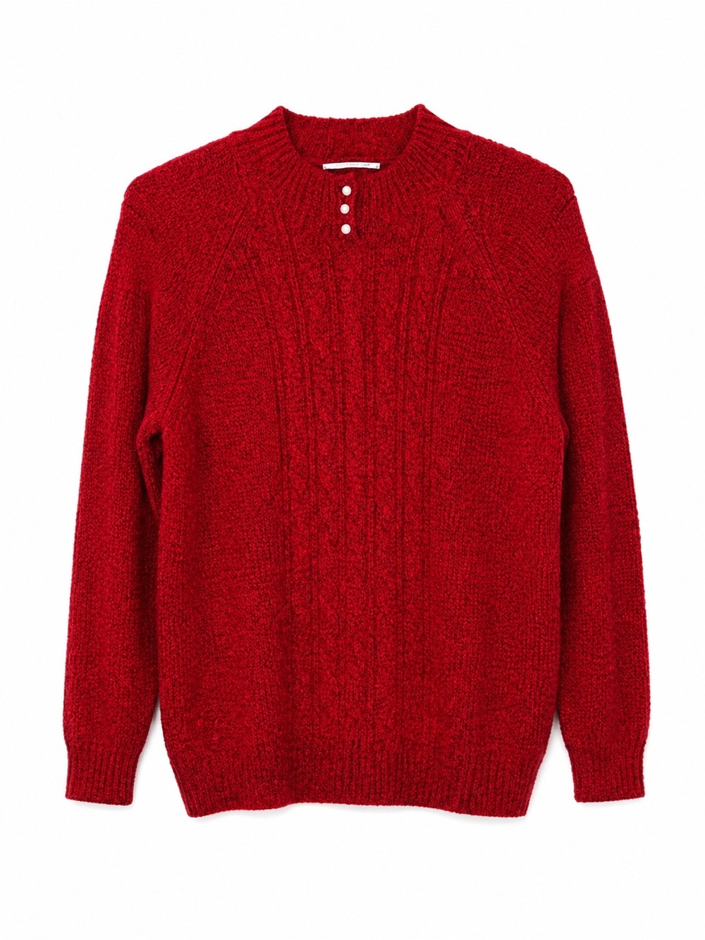 Rebecca Malone Red Petite Large Textured Knit Faux Pearl Sweater